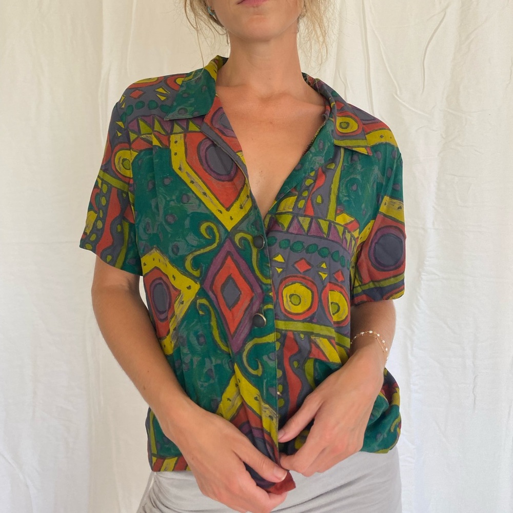 80’s Vintage Short Sleeve Button Down Blouse